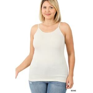 1X/2X Bone White Seamless Camisole with Adjustable Straps Plus Size Neutral